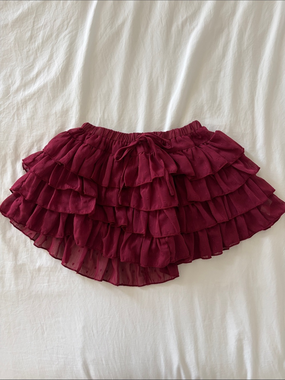Altar'd State Burgundy Tiered Ruffle Mini Skirt